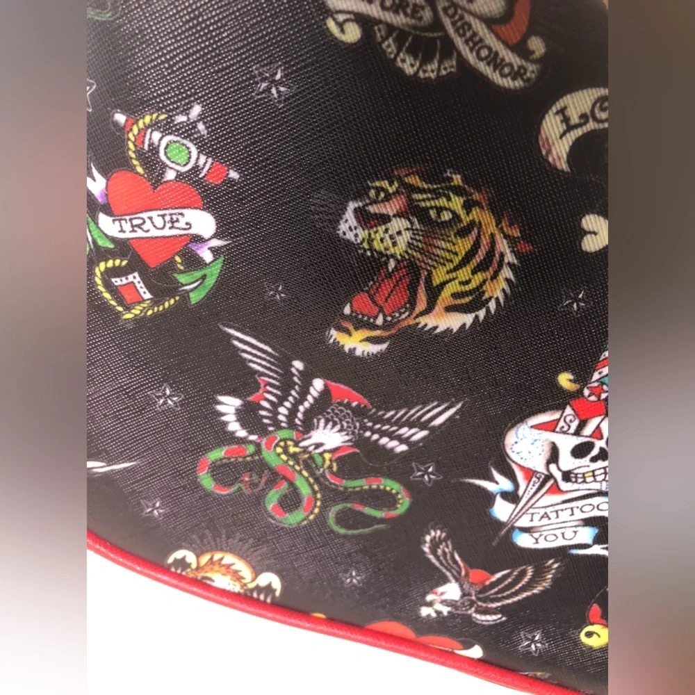 Ed Hardy Black Cosmetic Bag with Red Trim and Heart Graphic